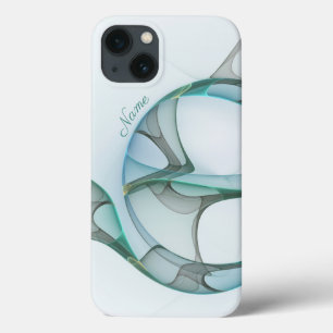 Modern Abstract Fractal Blue Turquoise Grey Name iPhone 13 Case