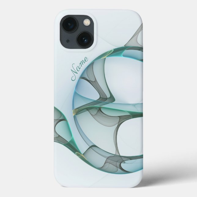 Modern Abstract Fractal Blue Turquoise Grey Name Case-Mate iPhone Case (Back)