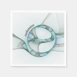 Modern Abstract Fractal Blue Turquoise Grey Text Napkin