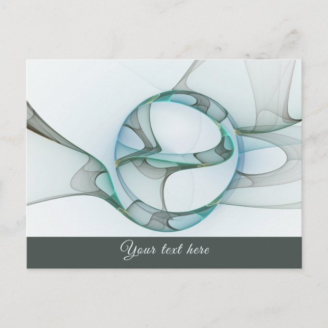 Modern Abstract Fractal Blue Turquoise Grey Text Postcard (Front)