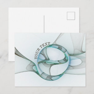 Modern Abstract Fractal Blue Turquoise Grey Text Postcard