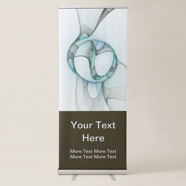 Modern Abstract Fractal Blue Turquoise Grey Text Retractable Banner (Front)