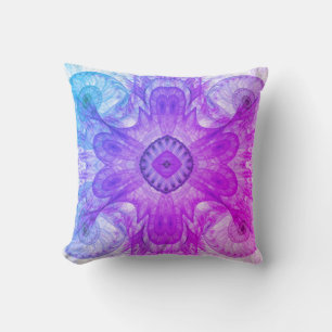 Modern Abstract Fractal Pink and Blue Design Cushion