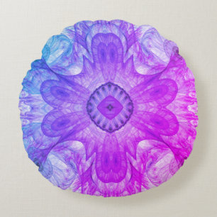 Modern Abstract Fractal Pink and Blue Design Round Cushion