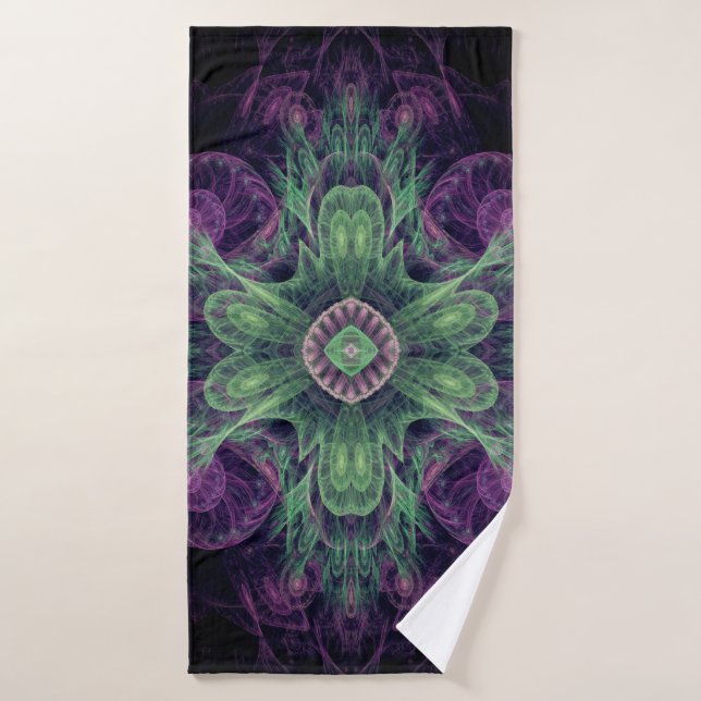 Modern Abstract Fractal Purple and Green Design Bath Towel (Bath Towel)