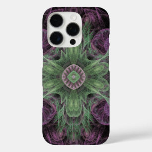 Modern Abstract Fractal Purple and Green Design iPhone 16 Pro Case