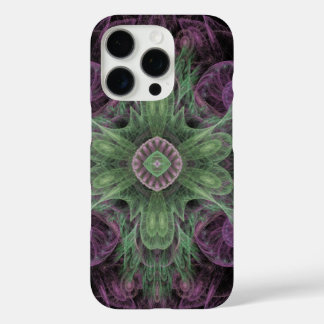 Modern Abstract Fractal Purple and Green Design iPhone 16 Pro Case