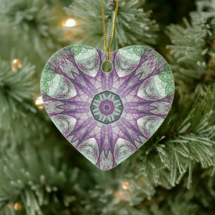 Modern Abstract Fractal Purple and Green Design Ceramic Tree Decoration