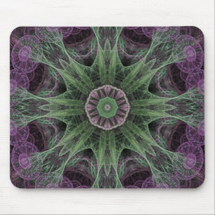 Modern Abstract Fractal Purple and Green Design Mouse Mat