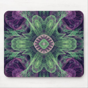 Modern Abstract Fractal Purple and Green Design Mouse Mat