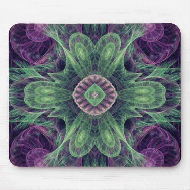 Modern Abstract Fractal Purple and Green Design Mouse Mat (Front)