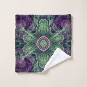 Modern Abstract Fractal Purple and Green Design Wash Cloth
