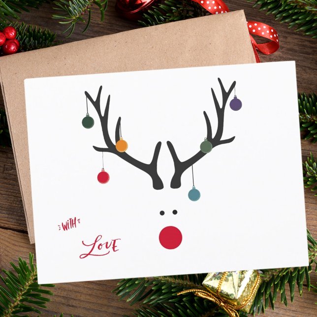 Modern abstract funny Christmas reindeer baubles Holiday Postcard (Creator Uploaded)