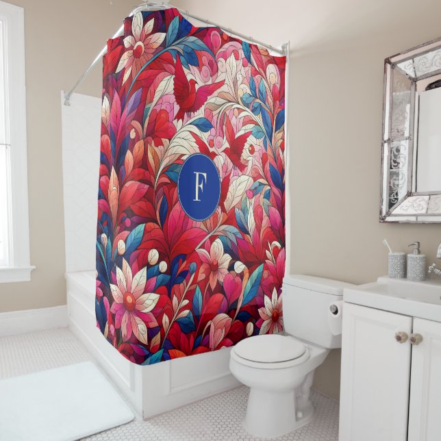 Modern abstract garden art shower curtain (In Situ)
