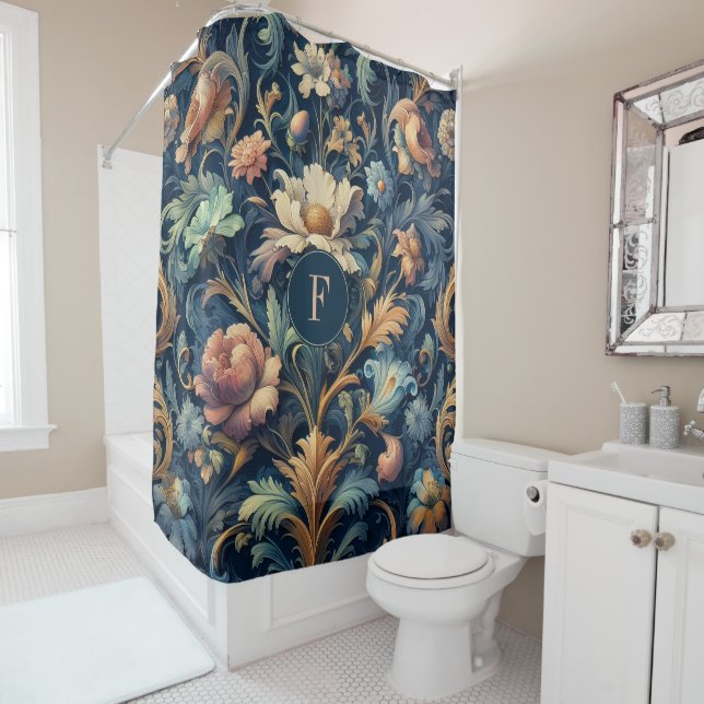 Modern abstract garden art shower curtain (In Situ)