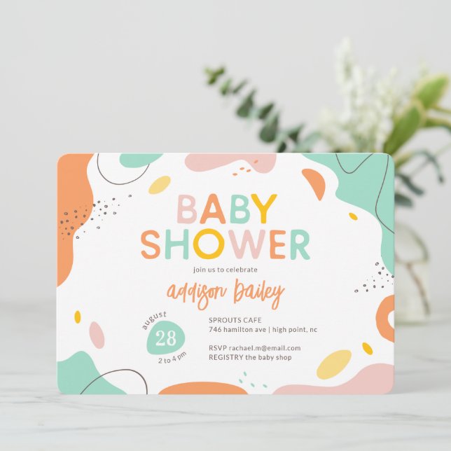 Modern Abstract Gender Neutral Baby Shower Invitation (Standing Front)