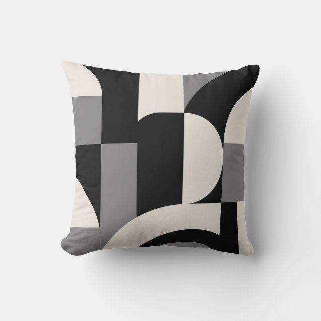 Modern Abstract Geometric Art Pattern in Monochrom Cushion (Front)
