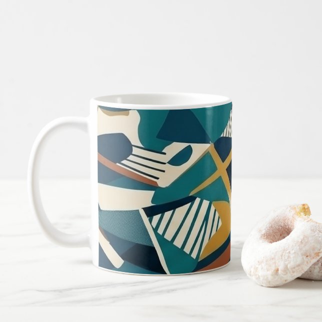 Modern Abstract Geometric Art - Retro Teal Orange  Coffee Mug (With Donut)