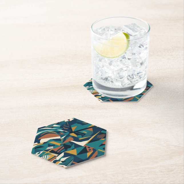 Modern Abstract Geometric Art - Retro Teal Orange  Paper Coaster (Insitu)