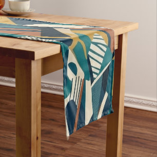 Modern Abstract Geometric Art - Retro Teal Orange Short Table Runner