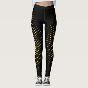 Modern Abstract Geometric Black Gold Pixel Pattern Leggings