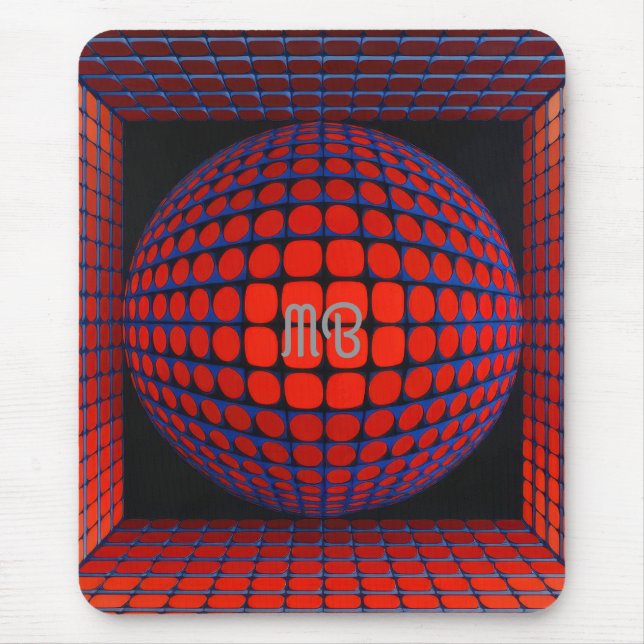Modern Abstract Geometric Black Red Blue Pattern Mouse Mat (Front)