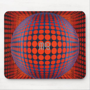 Modern Abstract Geometric Black Red Blue Pattern Mouse Mat