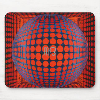 Modern Abstract Geometric Black Red Blue Pattern Mouse Mat
