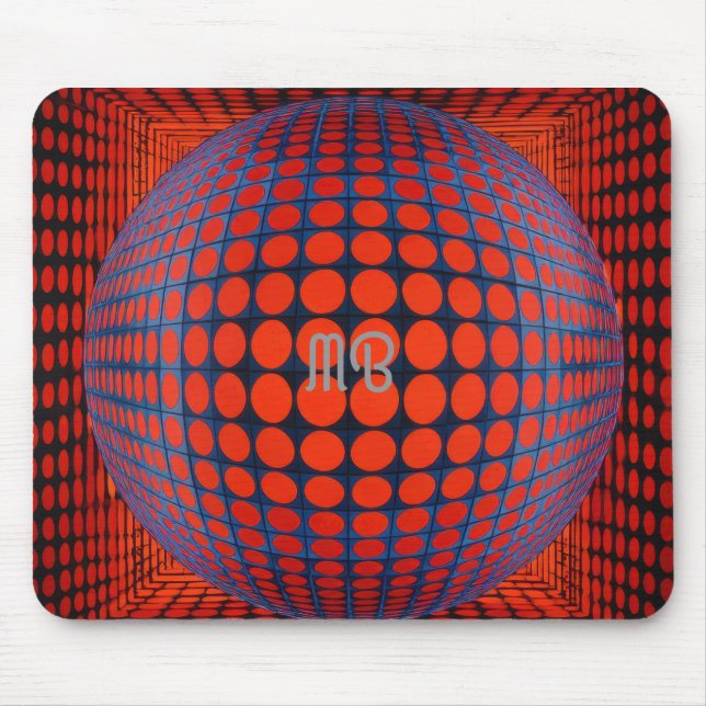 Modern Abstract Geometric Black Red Blue Pattern Mouse Mat (Front)
