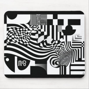 Modern Abstract Geometric Black White Pattern Mouse Mat