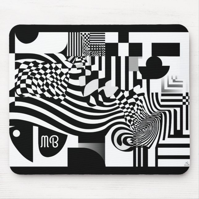 Modern Abstract Geometric Black White Pattern Mouse Mat (Front)
