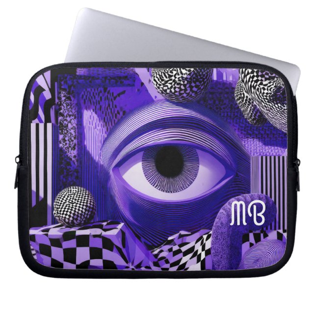 Modern Abstract Geometric Black White Purple 10" Laptop Sleeve (Front)