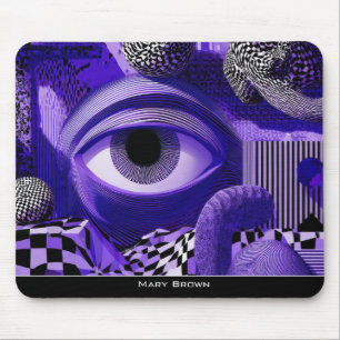 Modern Abstract Geometric Black White Purple Art Mouse Mat