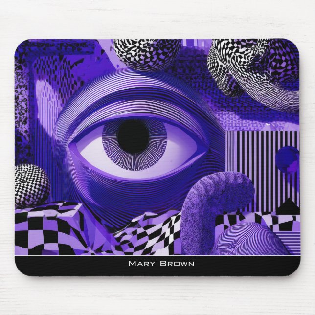 Modern Abstract Geometric Black White Purple Art Mouse Mat (Front)
