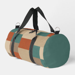 Modern Abstract Geometric Block in Teal & Beige Duffle Bag