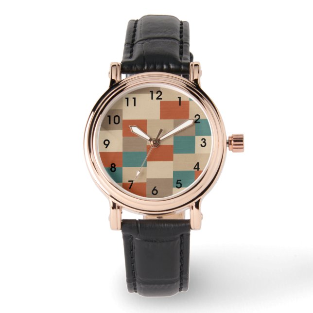 Modern Abstract Geometric Block in Teal & Beige Watch (Front)