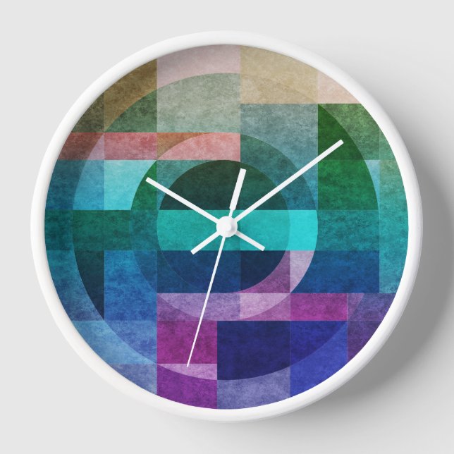 Modern abstract geometric Blue green pink Circle Clock (Front)