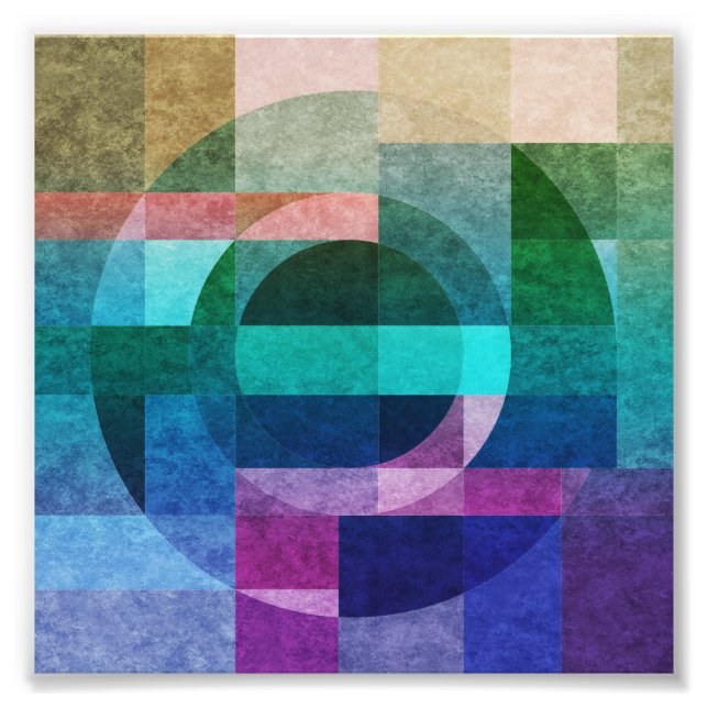 Modern abstract geometric Blue green pink Circle Photo Print (Front)