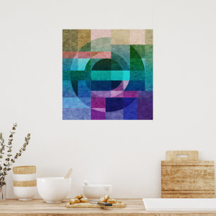 Modern abstract geometric Blue green pink Circle Poster