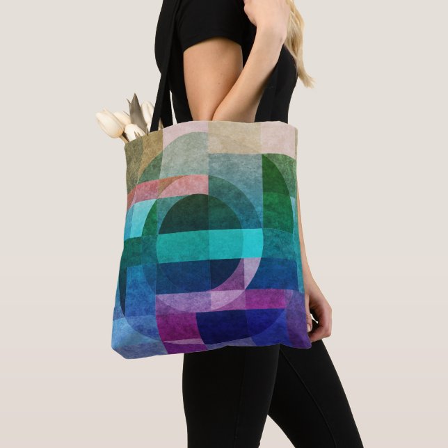 Modern abstract geometric Blue green pink Circle Tote Bag (Close Up)