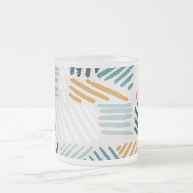 Modern Abstract Geometric Brush Pattern Frosted Glass Coffee Mug (Center)