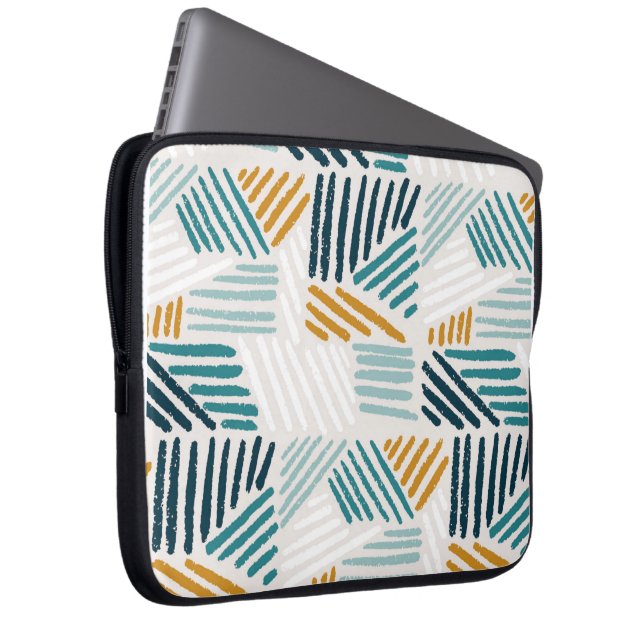 Modern Abstract Geometric Brush Pattern Laptop Sleeve (Front Right)