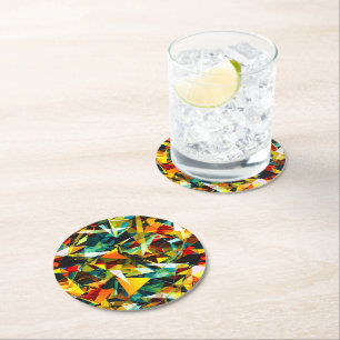 Modern Abstract Geometric Colorful Crystal Glass Round Paper Coaster