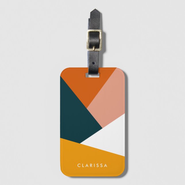 Modern abstract geometric colour block pattern luggage tag (Front Vertical)