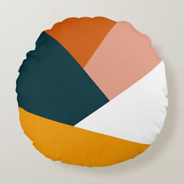 Modern abstract geometric colour block pattern round cushion (Front)