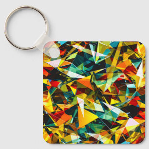 Modern Abstract Geometric Colourful Crystal Glass Key Ring