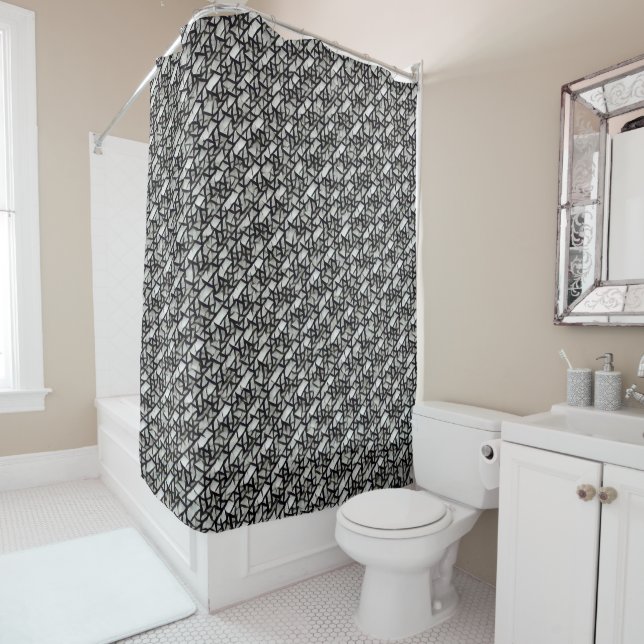 Modern abstract geometric digital pattern 1272 shower curtain (In Situ)
