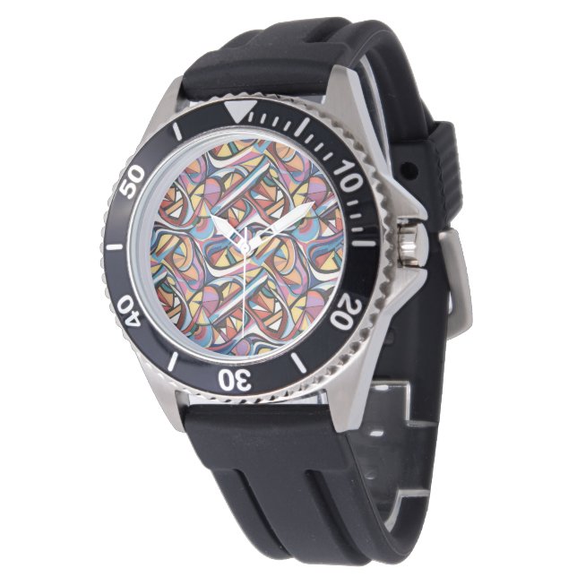 Modern abstract geometric digital pattern 48 watch (Angled)