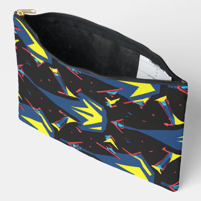 Modern abstract geometric digital pattern 57 accessory pouch (Open)