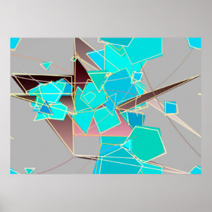 Modern Abstract - Geometric, Grey and Turquoise Poster